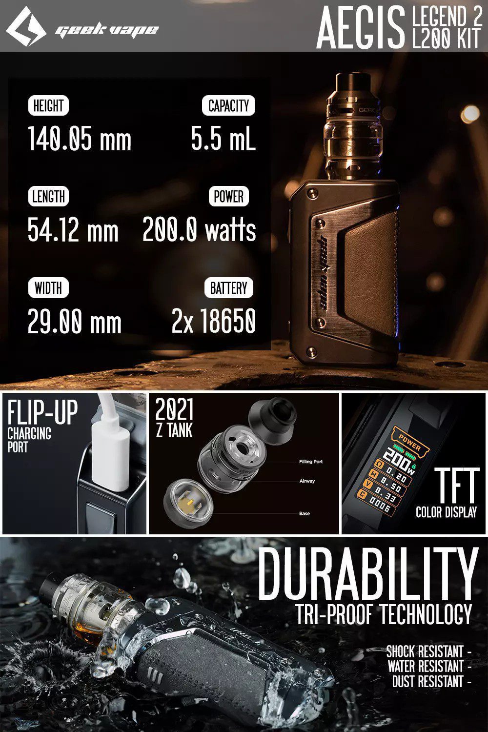ویپ گیگ ویپ لجند 2 GEEK VAPE L200 AEGIS LEGEND 2 200W