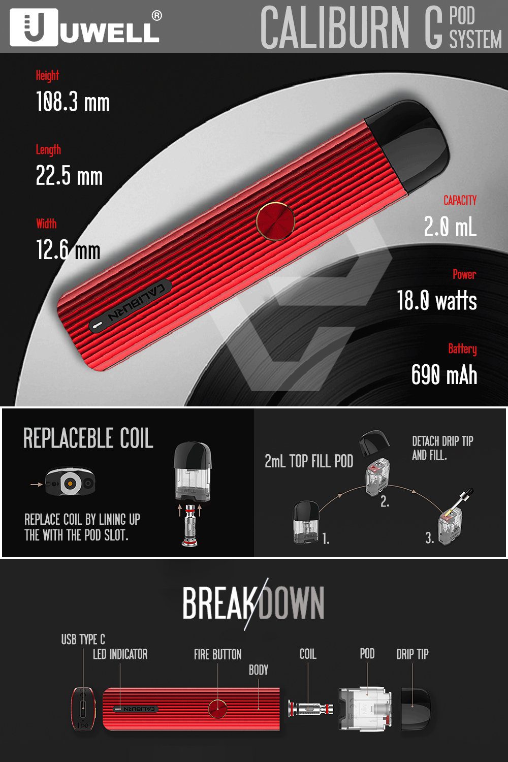 پاد یوول کالیبرن جی UWELL CALIBURN G 18W