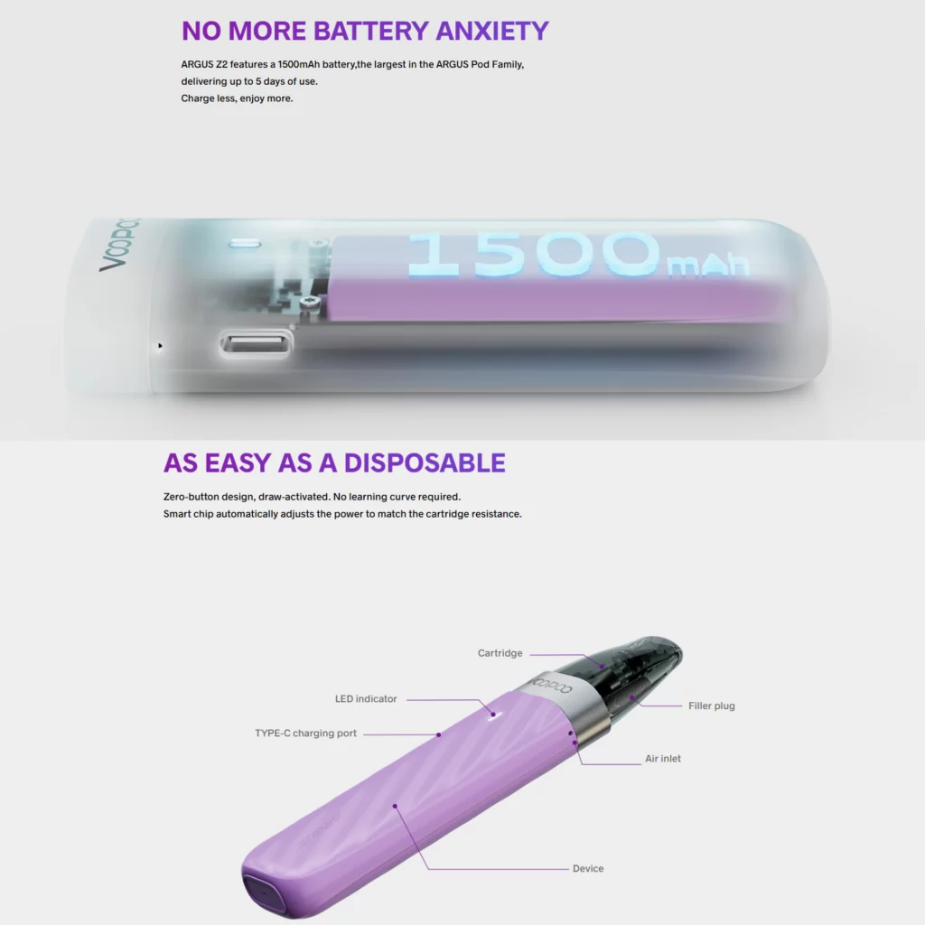پاد وپو آرگاس زد 2 Voopoo Argus Z2 باتری